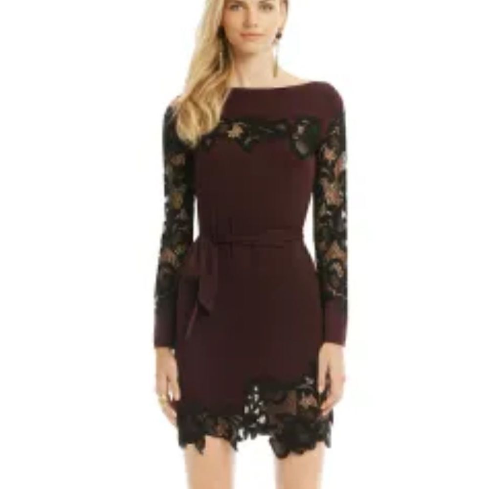 Diane Von Furtstenburg Maroon and Black Lace Dress - Like New - Size 4